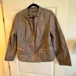 Alfani Vegan Leather Jacket Brown Classic Motorcycle Style